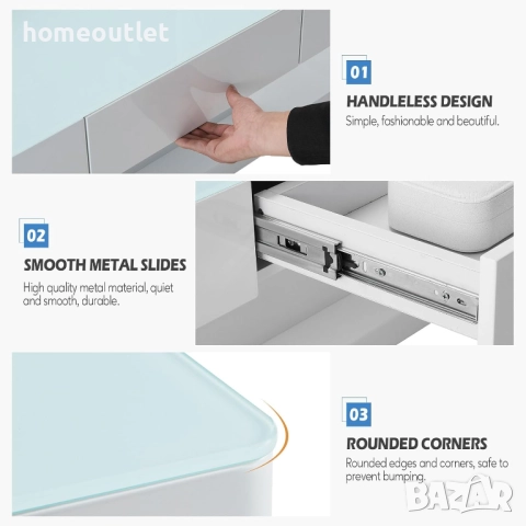 ПРОМОЦИЯ Холна маса в бяло с гланцово покритие, закалено стъкло 100 x 60 x 35 см C-BCT021WH, снимка 6 - Маси - 51616851