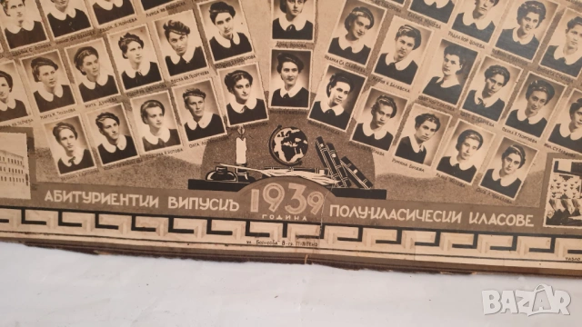 Стара голяма снимка на випуск девическа гимназия 1939година, снимка 3 - Антикварни и старинни предмети - 53866123