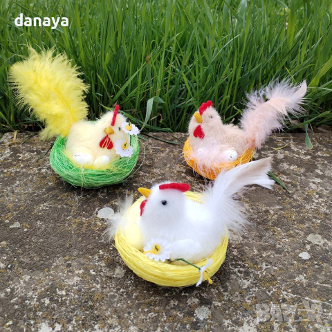 4613 Великденска украса Кокошка с яйца в гнездо, 6 см, снимка 4 - Декорация за дома - 44837072