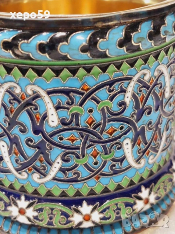 RRR. Сребърен 88 подстакан,изработен от руски ювелир( И.П.Хлебников поставчик императорского двора), снимка 7 - Антикварни и старинни предмети - 52826483