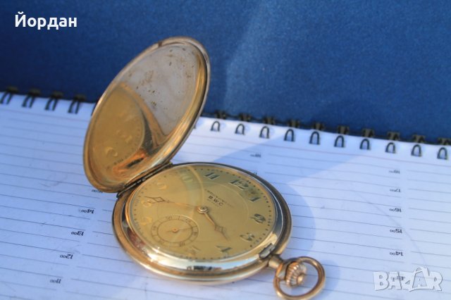 Швейцарски джобен позлатен часовник "BWC ''  52 мм, снимка 1 - Антикварни и старинни предмети - 40579743