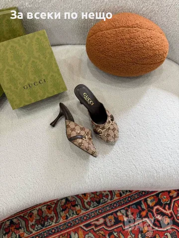 Gucci Дамски Затворени Чехли С Ток И Кристали Гучи - Различни Цветове Код SEM-811, снимка 6 - Чехли - 56129754