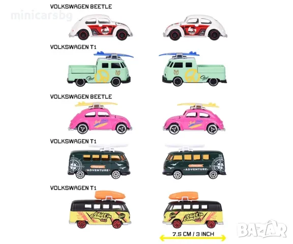 Метални колички Volkswagen Beetle и T1 – комплект 5 броя, снимка 3 - Колекции - 55983928