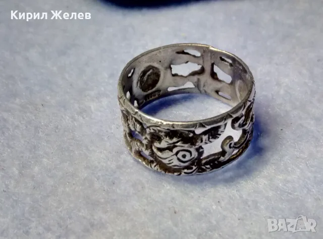 Стар АВТОРСКИ ХУДОЖЕСТВЕНО ОРНАМЕНТИРАН АЖУРЕН СРЕБЪРЕН ПРЪСТЕН СРЕБРО 835 МАЙСТОРСКА РАБОТА 8489, снимка 8 - Антикварни и старинни предмети - 50192676