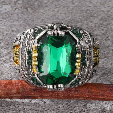 Пръстен със зелен циркон, посребрен, снимка 4 - Пръстени - 41825513