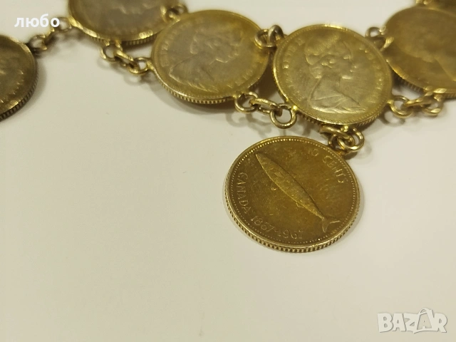 Сребърна Гривна От  Монети 0,800 Във Златно Покритие , снимка 6 - Гривни - 53507654