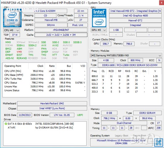 +Гаранция! Лаптоп HP Probook 450 Intel i5-4200M / 8GB RAM / 180GB SSD, снимка 11 - Лаптопи за работа - 41584927