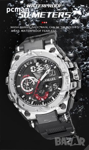 SMAEL Silver Black 8060 Мъжки спортен кварцов и цифров часовник., снимка 4 - Мъжки - 40790993