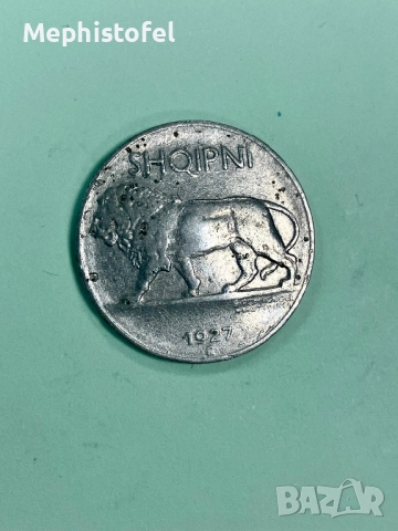 1/4 лек 1927 г, Кралство Албания - стара монета, рядка, снимка 2 - Нумизматика и бонистика - 51690325