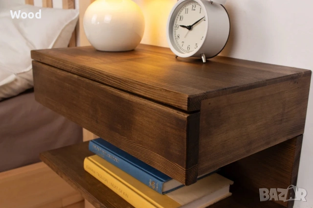 Нощно шкафче, плаващо, дъб, дизайн, масивно дърво., снимка 3 - Шкафове - 53029769