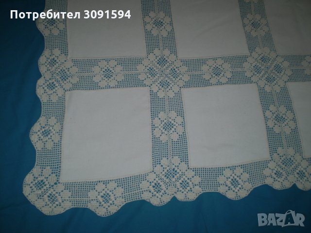 Винтидж покривка лен с плетени на една кука мотиви ръчно изработена, снимка 4 - Антикварни и старинни предмети - 34298497