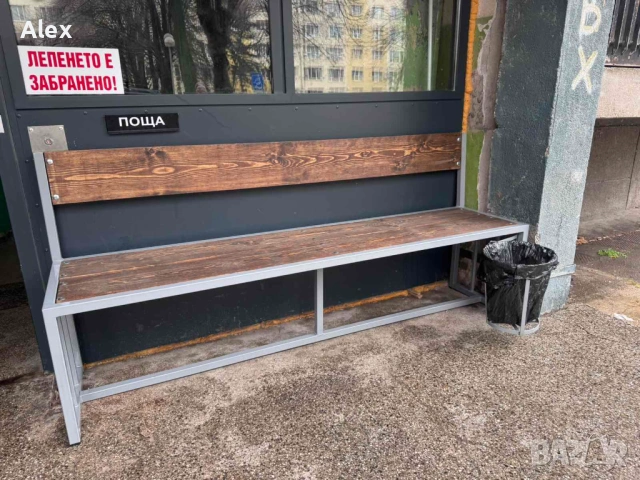 Метална пейка с прибираща се кошница за боклук, снимка 2 - Други - 53393711