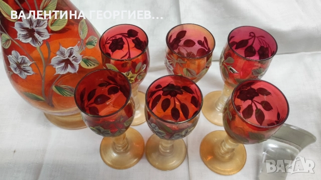 Сервиз шише с шест чаши , снимка 6 - Антикварни и старинни предмети - 52247410