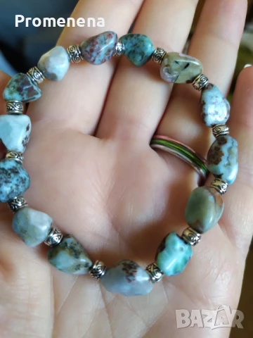 Гривна от естествен Ларимар, снимка 7 - Гривни - 51395206