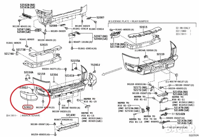 ЛЯВ БЪМПЕР - ЗАДНА БРОНЯ ОРИГИНАЛ Toyota FJ Cruiser 2007-2014 / О.Е. 52463-35021 / 5246335021 /, снимка 2 - Части - 50803821
