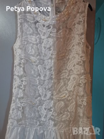 Бяла рокля нашита с перли и дантела , снимка 4 - Рокли - 41189193
