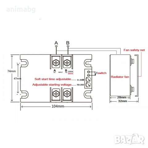 ANIMABG Модул за плавен старт и стоп на монофазен двигател, Модел SSR-40WA-R2, 1.5kW, Черен, снимка 4 - Друга електроника - 39264509