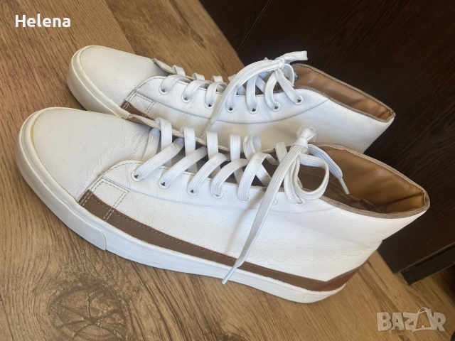 Мъжки високи кецове Zara бели с кафяв Кант размер 44, снимка 5 - Кецове - 56114547