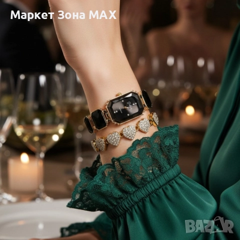 Дамски комплект часовник с кварцов механизъм и гривна, снимка 4 - Дамски - 52933436