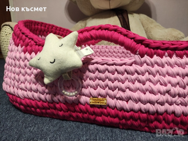 Бебешки кош за новородено, ръчно изработен, плетен кош, 70х40см, ново, снимка 3 - Бебешки легла и матраци - 53115857