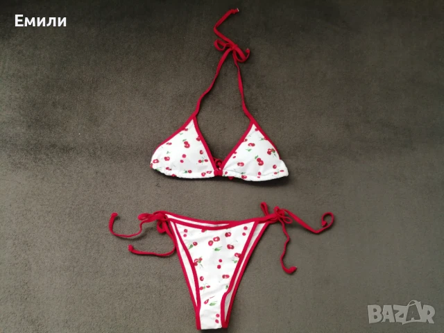 Нов комплект дамски бански от две части с принт черешки р-р M, L, XL, снимка 5 - Бански костюми - 50899453