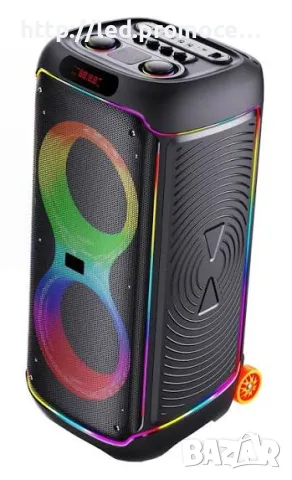 Brodu BTS-2368 Dual 8" – Караоке система / Bluetooth парти колона с два безжични микрофона, RGB свет, снимка 2 - Караоке - 56155632