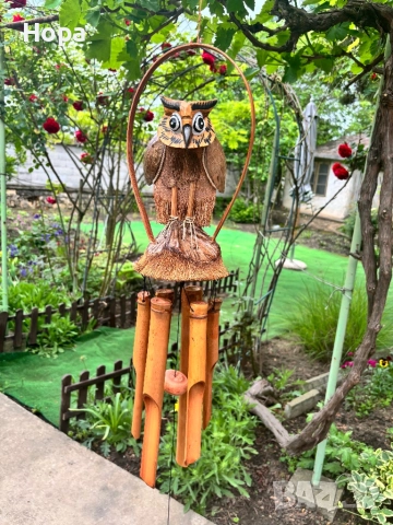 Вятърен звънец от дърво Бухал. 60см. и 80см., снимка 10 - Градински мебели, декорация  - 41700684