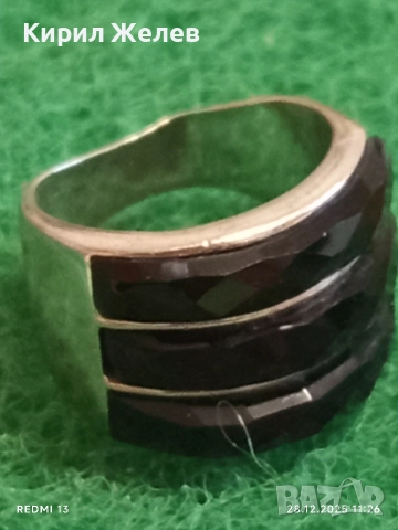 Сребърен пръстен с три реда фасетиран ЧЕРЕН ОНИКС подходящ аксесоар за ежедневието 34042, снимка 4 - Пръстени - 52918142