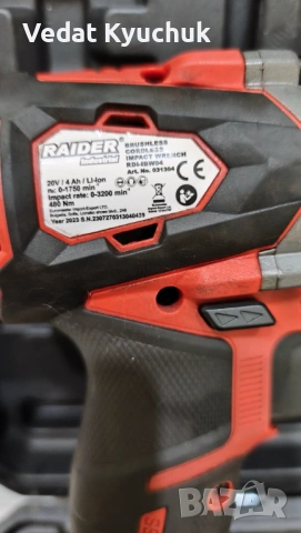 Безчетков гайковерт 20V 480Nm 1/2" RAIDER RDI-IBW04, снимка 5 - Други инструменти - 53388674