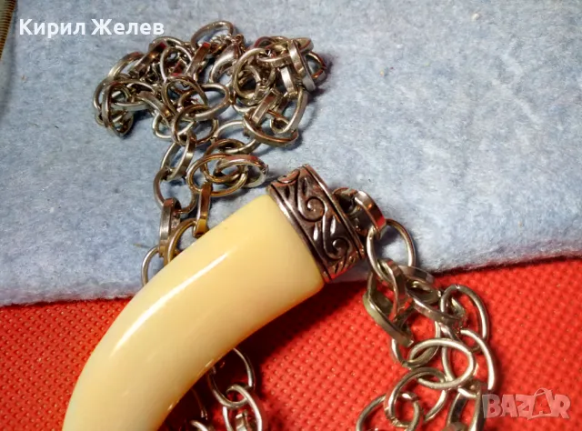 СРЕБРИСТ СТОМАНЕН ВИНТИДЖ ЛАНЕЦ ВЕРИЖКА КОЛИЕ с АРТ ВИСУЛКА във ФОРМА на МЕЧИ НОКЪТ с КРИСТАЛИ 47363, снимка 8 - Колиета, медальони, синджири - 47336444