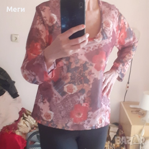 Дамска блуза, с пьстри цветя.Много подходяща за пролетта, есен ,лято, снимка 2 - Блузи с дълъг ръкав и пуловери - 52806218