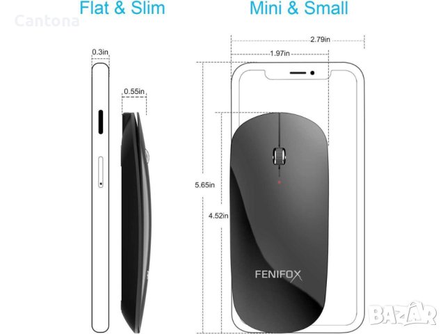 Bluetooth мишка FENIFOX, супер тънка и безшумна, акумулаторна, Slim Mini Whisper-Quiet Flat Portable, снимка 2 - Клавиатури и мишки - 41596731