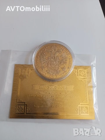 Позлатена с 24 карата злато монета със сертификат , снимка 3 - Нумизматика и бонистика - 51340979