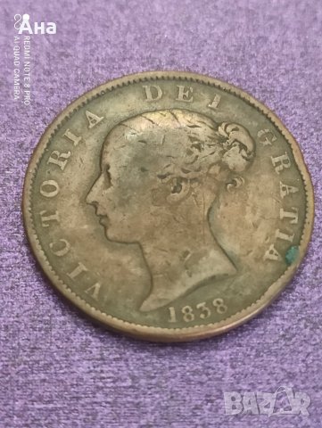 1/2 пени 1838 г Кралица Виктория

, снимка 1