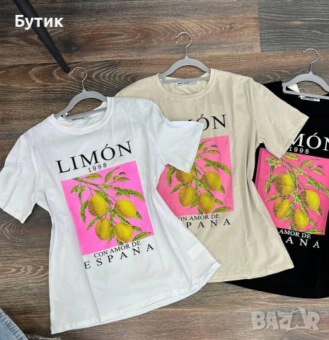 Дамска тениска с камъни и лимони, снимка 2 - Тениски - 53833140