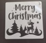 Шаблон стенсил Merry Christmas елен елхи скрапбук декупаж, снимка 1 - Други - 42714835