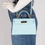 Hermés mini kelly дамска чанта висок клас реплика baby blue crocodile, снимка 3
