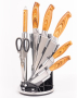 GOLTICH Комплект кухненски ножове от неръждаема стомана 7 части с акрилна въртяща се стойка и точило