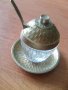 Красива захарничка от дебело стъкло и метал с поднос, снимка 1 - Антикварни и старинни предмети - 35862179
