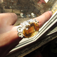 Сребърен пръстен с цитрин и жабка 24 карата подходящ за подарък, снимка 4 - Пръстени - 44782022