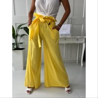 Дамски панталон със широк крачол в жълто , снимка 1 - Панталони - 41312395