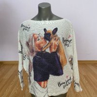 Широка блуза с щампа, снимка 2 - Блузи с дълъг ръкав и пуловери - 34345469
