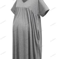 Дамска рокля за бременни с V-образно деколте, къс ръкав и странични джобове - 023, снимка 3 - Дрехи за бременни - 41396614