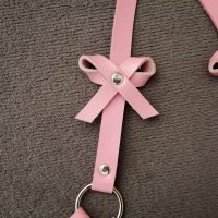 BDSM розов кожен харнес нашийник колан с панделки за тяло, снимка 9 - Колани - 42163609