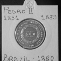Монета Бразилия 500 Реис 1880 г. Крал Педро II, снимка 1 - Нумизматика и бонистика - 35778123