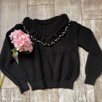 Кокетен елегантен  черен пуловер с перли , снимка 6 - Блузи с дълъг ръкав и пуловери - 38749652