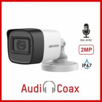 Hikvision DS-2CE16D0T-ITFS 2Mpx 4в1 Метална Водоустойчива Камера с Вграден Микрофон Audio Over Coaxi, снимка 1 - HD камери - 41502212