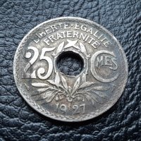 Стара монета 25 сантима 1927 г. Франция - топ !, снимка 2 - Нумизматика и бонистика - 42219310