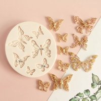 6 дантелени пеперуди контур силиконов молд форма фондан декор торта мъфини украса цветя, снимка 1 - Форми - 22020494