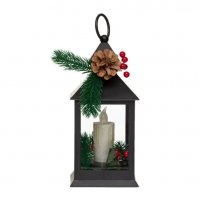 Коледен декоративен фенер с LED светлини, черен , снимка 1 - Настолни лампи - 34696317